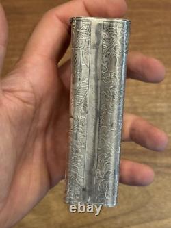 Rare Antique Solid Silver Cigar Box Chinese Decoration