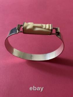Rare Art Deco Creator Old Opening Bracelet Solid Silver, Carved, Hallmarked
