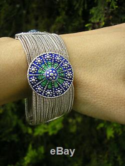 Rare! Beautiful Old Bracelet In Sterling Silver And Enamels 65 Gr