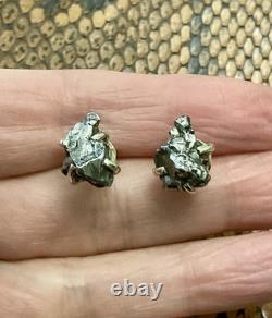 Rare Genuine Meteorite Fallen from the Sky, Silver, Antique Earrings
