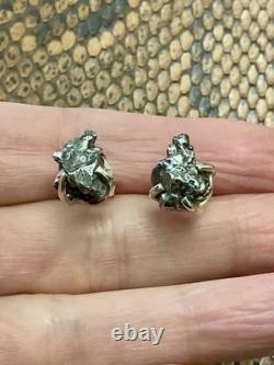 Rare Genuine Meteorite Fallen from the Sky, Silver, Antique Earrings