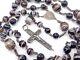 Rare Old Rosary In Sterling Silver And Agate Ribbon Cross Reliquary Xix