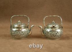 Rare Pair Of Ancient Salerons Silver Massive Shape Theiere China Indochina