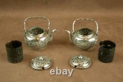 Rare Pair Of Ancient Salerons Silver Massive Shape Theiere China Indochina