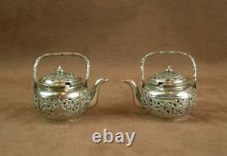 Rare Pair Of Ancient Salerons Silver Massive Shape Theiere China Indochina