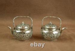 Rare Pair of Antique Solid Silver Salt Cellars in the Shape of a Teapot China Indochina