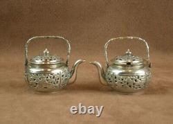 Rare Pair of Antique Solid Silver Salt Cellars in the Shape of a Teapot China Indochina
