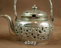 Rare Pair of Antique Solid Silver Salt Cellars in the Shape of a Teapot China Indochina