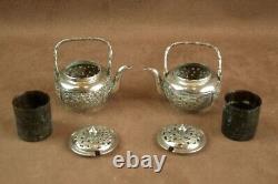 Rare Pair of Antique Solid Silver Salt Cellars in the Shape of a Teapot China Indochina