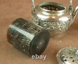 Rare Pair of Antique Solid Silver Salt Cellars in the Shape of a Teapot China Indochina