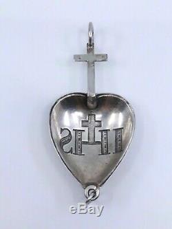 Rare Reliquary Pendant Sacred Heart Former Nineteenth Silver