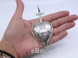 Rare Reliquary Pendant Sacred Heart Former Nineteenth Silver