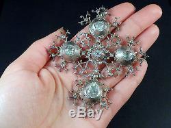 Rare Very Large Cross Norman Antique Solid Silver And Rhinestone XIX
