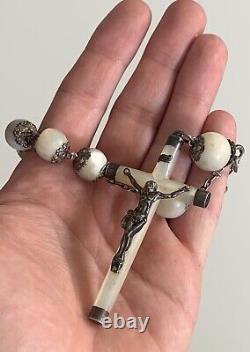 Rare ancient large silver thurible and mother-of-pearl antique rosary