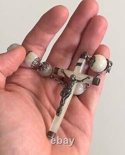 Rare ancient large silver thurible and mother-of-pearl antique rosary