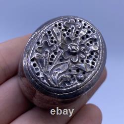 Rare antique Indian secret box in solid silver with a superb floral motif