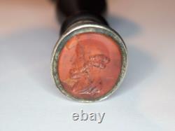 Rare antique silver seal stamp, carnelian intaglio and blackened wood