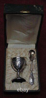 Rare antique solid silver egg cup spoon Minerve hallmark 35.48 grams engraved