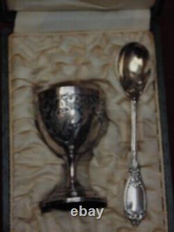 Rare antique solid silver egg cup spoon Minerve hallmark 35.48 grams engraved