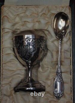 Rare antique solid silver egg cup spoon Minerve hallmark 35.48 grams engraved