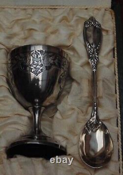 Rare antique solid silver egg cup spoon Minerve hallmark 35.48 grams engraved