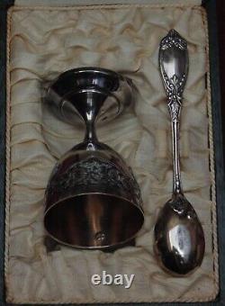 Rare antique solid silver egg cup spoon Minerve hallmark 35.48 grams engraved