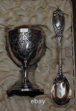 Rare antique solid silver egg cup spoon Minerve hallmark 35.48 grams engraved