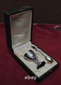 Rare antique solid silver egg cup spoon Minerve hallmark 35.48 grams engraved