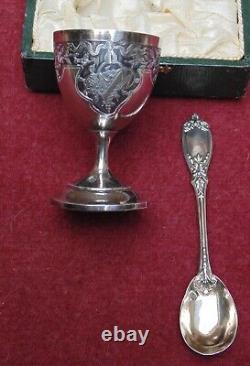 Rare antique solid silver egg cup spoon Minerve hallmark 35.48 grams engraved