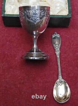 Rare antique solid silver egg cup spoon Minerve hallmark 35.48 grams engraved