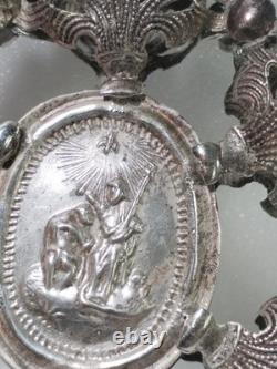 Rare imposing old baptism medal pendant solid silver 90x90mm
