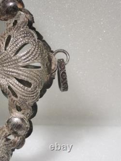 Rare imposing old baptism medal pendant solid silver 90x90mm