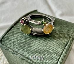 Rare natural yellow/green sapphire, antique silver ring, gold finish