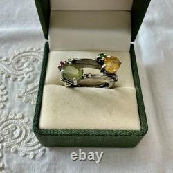 Rare natural yellow/green sapphire, antique silver ring, gold finish