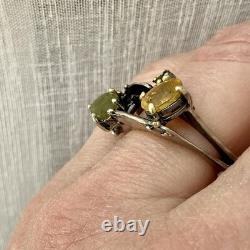 Rare natural yellow/green sapphire, antique silver ring, gold finish