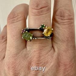Rare natural yellow/green sapphire, antique silver ring, gold finish