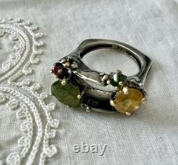 Rare natural yellow/green sapphire, antique silver ring, gold finish