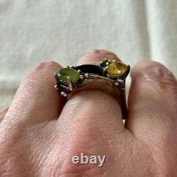 Rare natural yellow/green sapphire, antique silver ring, gold finish