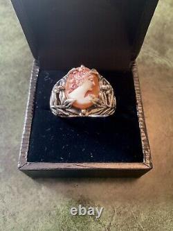 Real Cameo, Solid Carved Silver, Large Beautiful Antique Ring