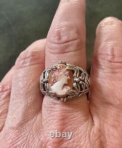 Real Cameo, Solid Carved Silver, Large Beautiful Antique Ring