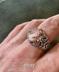 Real Cameo, Solid Carved Silver, Large Beautiful Antique Ring