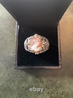 Real Cameo, Solid Carved Silver, Large Beautiful Antique Ring