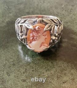 Real Cameo, Solid Carved Silver, Large Beautiful Antique Ring