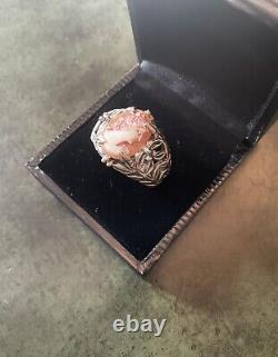 Real Cameo, Solid Carved Silver, Large Beautiful Antique Ring