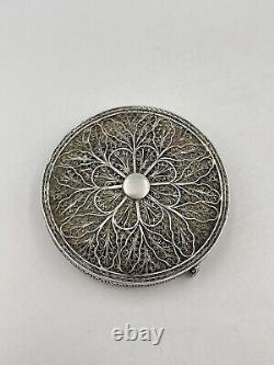 Ref 392 Antique Russian Silver Boite Poudrier Argent Massif Russe Ancien