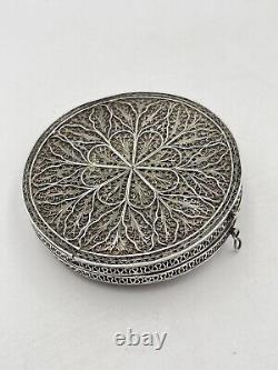 Ref 392 Antique Russian Silver Boite Poudrier Argent Massif Russe Ancien