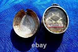 Reliquary Old Pendant In Silver Massive St Vincent De Paul 1830