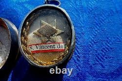 Reliquary Old Pendant In Silver Massive St Vincent De Paul 1830