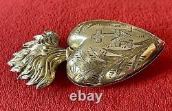 Reliquary of the Sacred Heart of Mary ex-voto, old solid silver antique heart