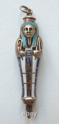 Retractable Mine Holder Argent + Enamel Antique Pendant Circa 1920 Pharaoh Mummy